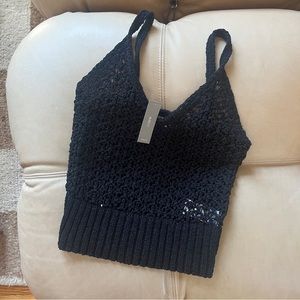 J. Crew Cropped V-Neck Sweater-Tank in Textured Pointelle